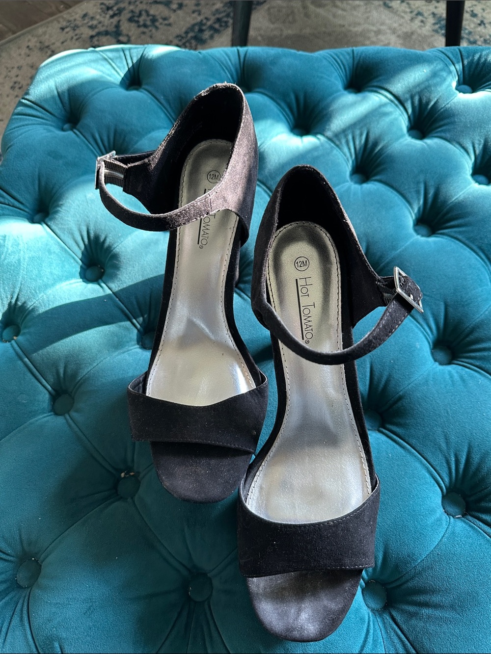 Hot Tomato Black Suede Ankle Strap Heels